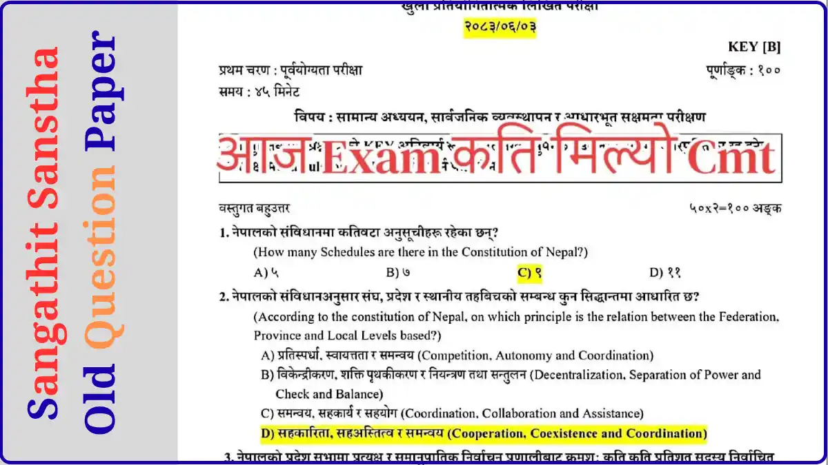 Sangathit Sanstha Old Question Paper – PDF, Pre Test and Model Questions